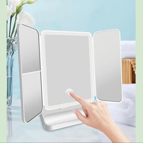 Rotatable Tri-Fold LED Makeup Mirror