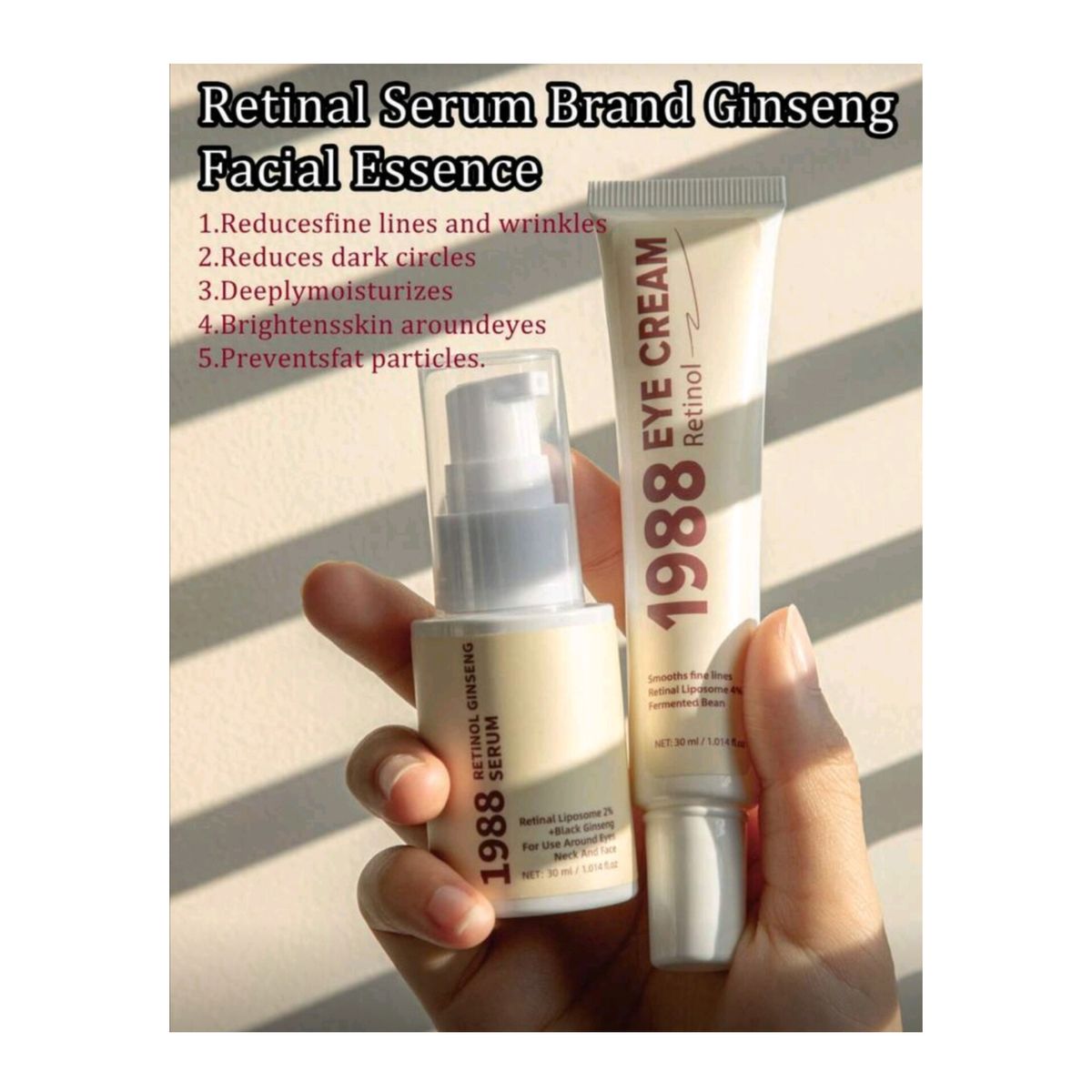 2pcs Retinol Serum & Ginseng Facial Essence Set, Fades Dark Circles, Reduces Fine Lines, Clears Blackheads, Brightens Complexion, Moisturizes, Korean Skincare Essence