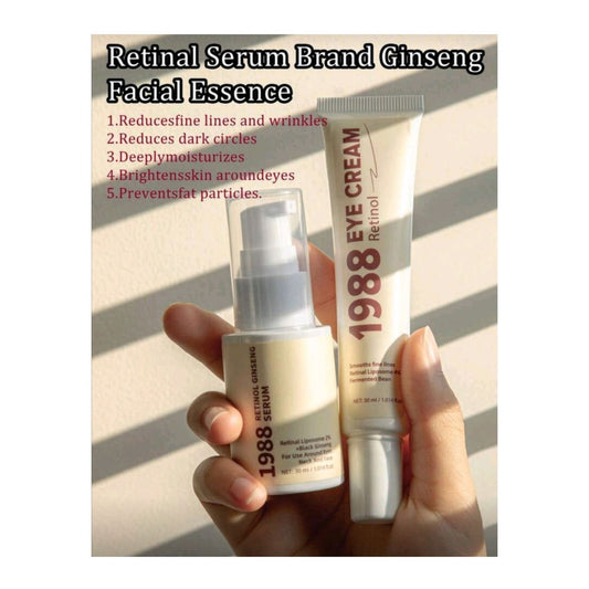 2pcs Retinol Serum & Ginseng Facial Essence Set, Fades Dark Circles, Reduces Fine Lines, Clears Blackheads, Brightens Complexion, Moisturizes, Korean Skincare Essence